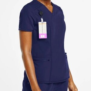 Jaanuu Women's Size M Navy Blue 4 Pocket D Ring Scrub Top
